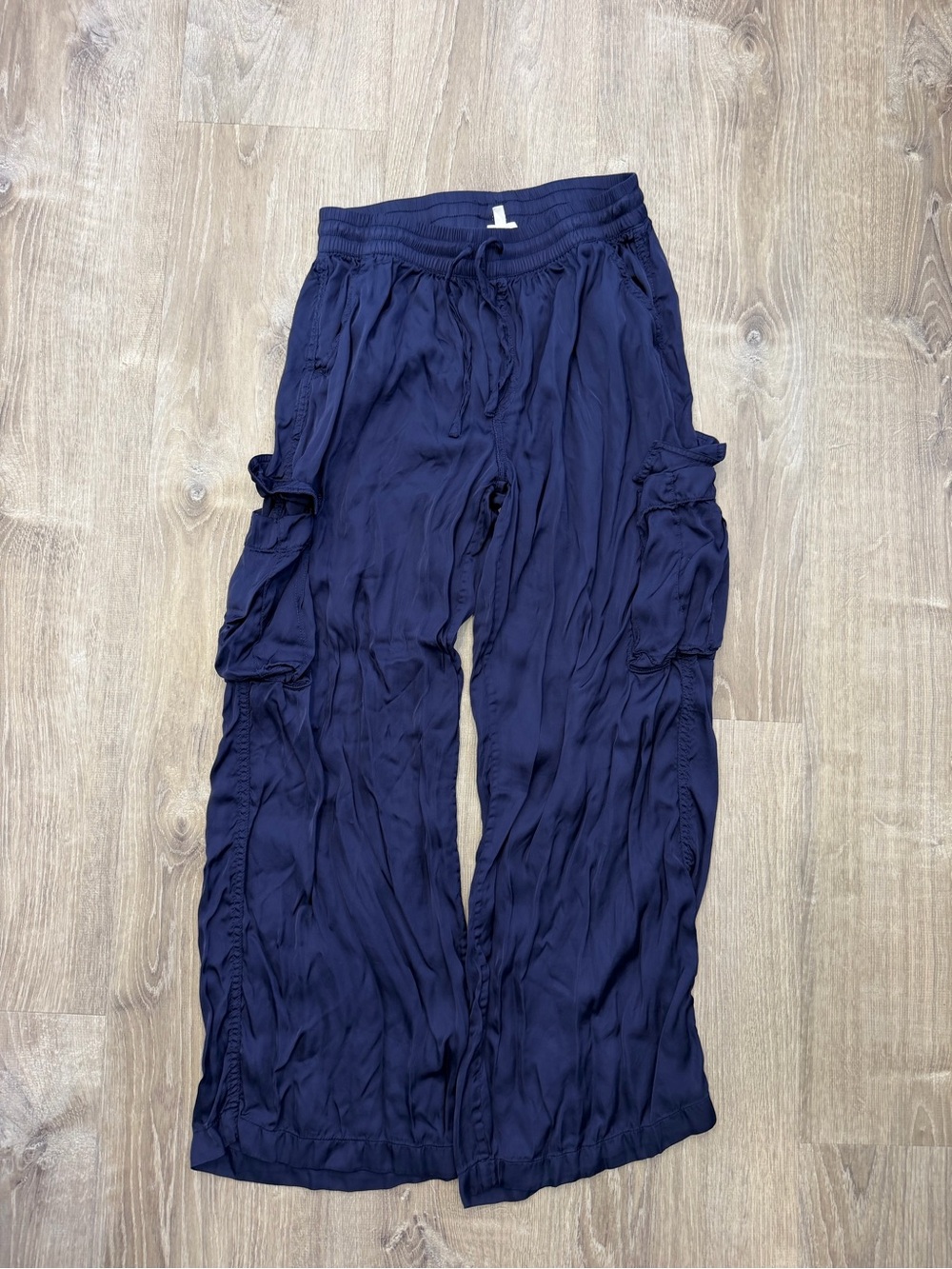 aerie Navy Wide-Leg Cargo Trousers